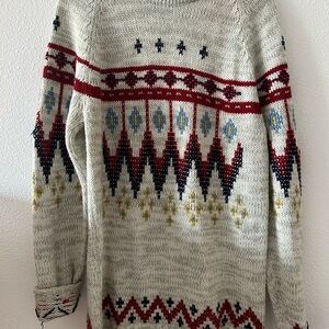 Nordic Patterned Sweater - Cream, Red, Blue